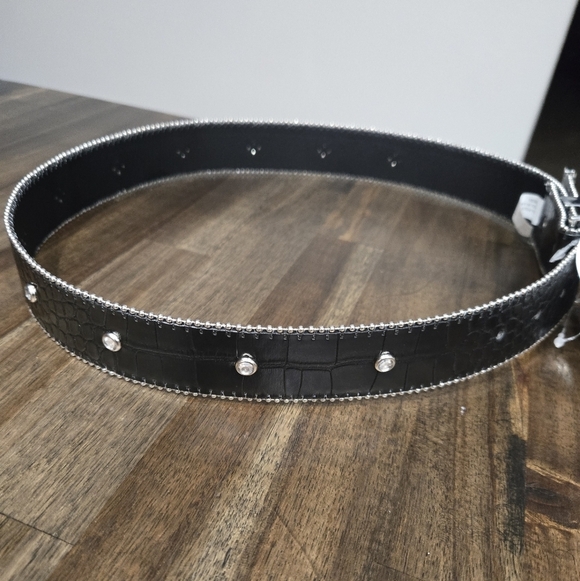 NWT True Religion Black Moc Croc Rhinestone Horseshoe Belt main image 6